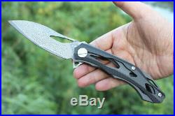 02043 Decepticon2 Tactical Folding Flipper Knife 4.13''Damascus Blade &CF Handle