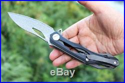 08003 Decepticon2 Tactical Folding Flipper Knife 4.13''Damascus Blade &CF Handle