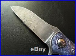 $1,400 Alan Folts Custom Carved Titanium Damascus Folder Folding Knife Mint/new