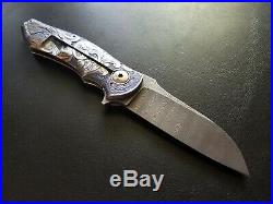 $1,400 Alan Folts Custom Carved Titanium Damascus Folder Folding Knife Mint/new