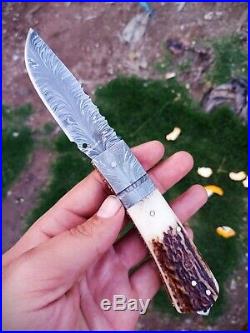 1 Of A Kind Unique Damascus Feather Pattren Custom Handmade Folding Knife 8.5