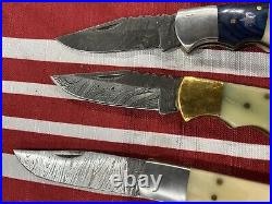 10 DAMASCUS STEEL FOLDING POCKET KNIVES CAMPING SURVIVAL EDC With Sheaths