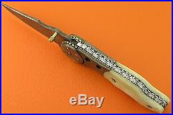 100% Handmade Damascus Steel Camel Bone Liner Lock Pocket Folding Knife FS478B-5