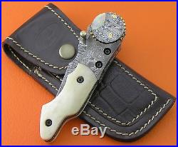 100% Handmade Damascus Steel Camel Bone Liner Lock Pocket Folding Knife FS478B-5