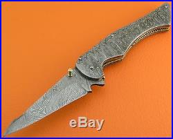100% Handmade Full Damascus Steel Belt Clip Folding Knife Liner Lock FS318Z-2