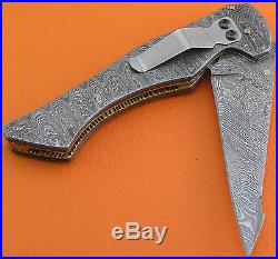 100% Handmade Full Damascus Steel Belt Clip Folding Knife Liner Lock FS318Z-2