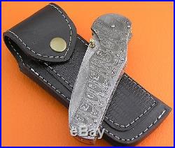 100% Handmade Full Damascus Steel Belt Clip Folding Knife Liner Lock FS321Z-2