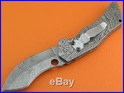 100% Handmade Full Damascus Steel Belt Clip Folding Knife Liner Lock FS324Z-2