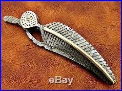 1095 Damascus Steel Custom Handmade Leaf Folding Pocket Knife Full Tang Brass V8