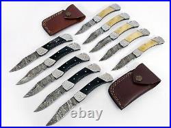 10Pcs SHARDBLADE Custom Handmade Damascus Steel Hunting Folding Knife+SHEATH