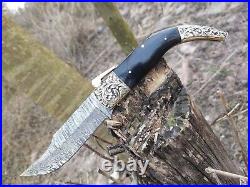 11'' Hand Engrave Bolster Folding Knife, Pocket Knife, Damascus Folding Knife