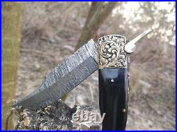 11'' Hand Engrave Bolster Folding Knife, Pocket Knife, Damascus Folding Knife