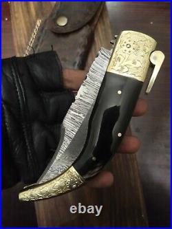 11 Inch Folding Knife with Rampuri Ratchet, Pocket Knife, Damascus Folding Knife