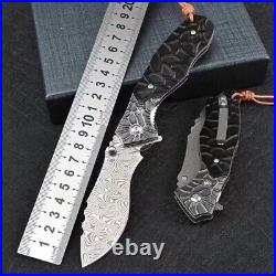 110 Layers Damascus Steel Folding Knife Camping Rescue Pocket with Sheath EDC