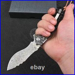 110 Layers Damascus Steel Folding Knife Camping Rescue Pocket with Sheath EDC