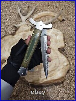 13.5 Green Handle Folding knife Italian Milano Stiletto Spring Assisted Folding