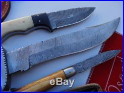 14 & 8 DAMASCUS STEEL Bush Hunting/Camping/Fishing Knives + 8 Folding knife