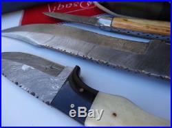 14 & 8 DAMASCUS STEEL Bush Hunting/Camping/Fishing Knives + 8 Folding knife