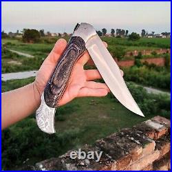 17 Custom Handmade D2 Steel Big Folding Bowie Knife With Sheath Hunting Knife