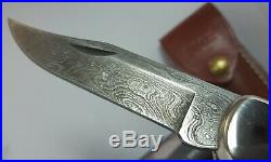 1989 Buck Knives 110DM Knife Damascus & Stag Folding Hunter Knife with Box, Sheath