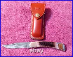 1990 Buck 110 X USA Folding Hunter knife Damascus Stag Handle 110X & Sheath NOS