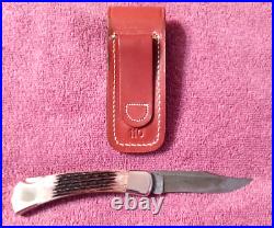 1990 Buck 110 X USA Folding Hunter knife Damascus Stag Handle 110X & Sheath NOS