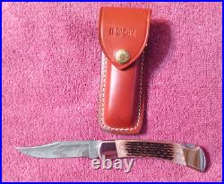 1990 Buck 110 X USA Folding Hunter knife Damascus Stag Handle 110X & Sheath NOS
