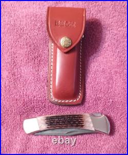 1990 Buck 110 X USA Folding Hunter knife Damascus Stag Handle 110X & Sheath NOS
