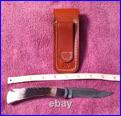 1990 Buck 110 X USA Folding Hunter knife Damascus Stag Handle 110X & Sheath NOS
