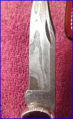 1990 Buck 110 X USA Folding Hunter knife Damascus Stag Handle 110X & Sheath NOS