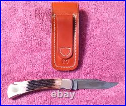 1990 Buck 110 X USA Folding Hunter knife Damascus Stag Handle 110X & Sheath NOS