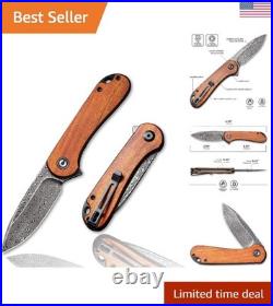 2.96 Damascus Folding Knife with Secure Locking Feature & Wood Handle