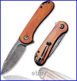 2.96 Damascus Folding Knife with Secure Locking Feature & Wood Handle