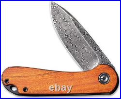 2.96 Damascus Folding Knife with Secure Locking Feature & Wood Handle