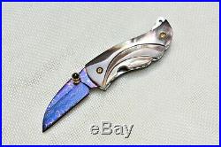 2 Pcs Custom Handmade Mini Folding Knife Color Damascus Black White Pearl Scale