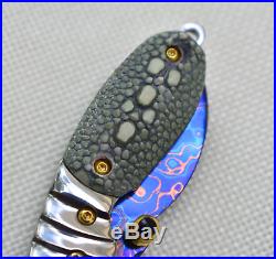 2 Pcs Custom Handmade Mini Folding Knife Color Damascus Stingray Leather Handle