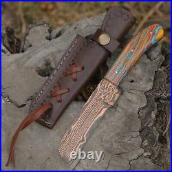 2 pic Beautiful Copper Damascus handmade 10 inches knife stone handle