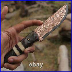 2 pic Copper Damascus handmade 10 inches knife with beautiful leather sheath