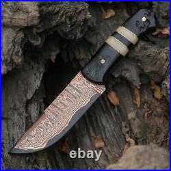 2 pic Copper Damascus handmade 10 inches knife with beautiful leather sheath