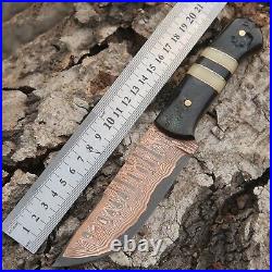 2 pic Copper Damascus handmade 10 inches knife with beautiful leather sheath