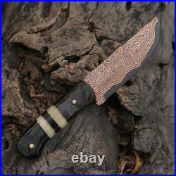 2 pic Copper Damascus handmade 10 inches knife with beautiful leather sheath