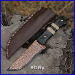 2 pic Copper Damascus handmade 10 inches knife with beautiful leather sheath