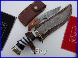 2 x 8 Folding & 13 DAMASCUS Hunting Knives Knife Leather Sheath Hade made