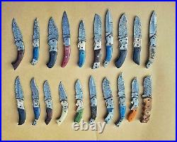 200 Pcs Lots Mixed 20 Design Custom Handmade Damascus Folding Knife Best Offer