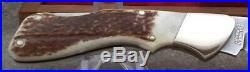 2002 Boker Annual 300 Layer Damascus Stag Folding Knife, Highly Collectible