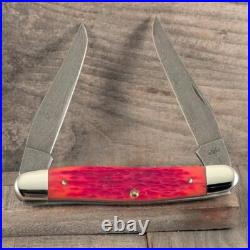 2002 Case XX Beautiful Choice Red Jigged Bone 4 Damascus Muskrat Knife DAM
