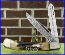 2013 Bear & Son Knife. Thick Genuine Green Stag Trapper. 1/2 DAMASCUS. Smoky Club