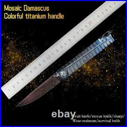 2021 limited Mosaic Damascus color titanium handle folding knife outdoor camping