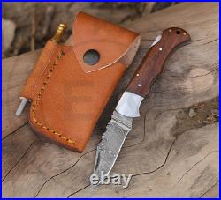 25 Pcs of Handmade Damascus Steel Folding Knives Rosewood Pocket knife with Pouch