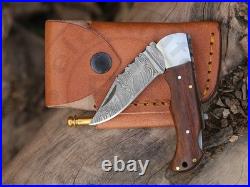 25 Pcs of Handmade Damascus Steel Folding Knives Rosewood Pocket knife with Pouch